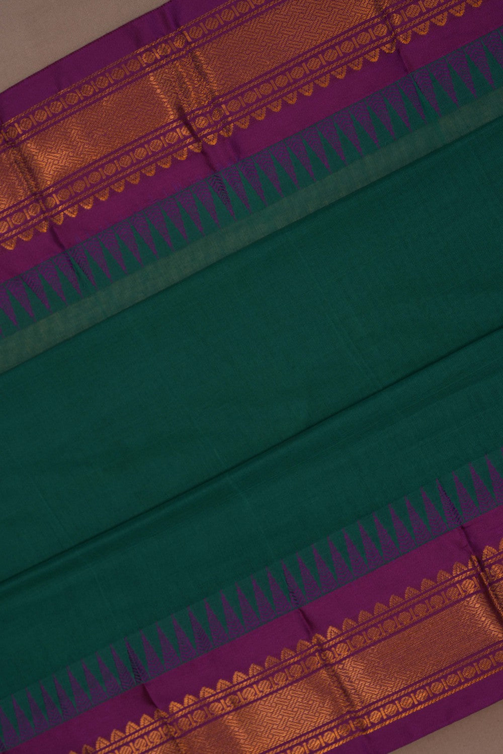 Image of Gadwal Cotton Teal Green Saree